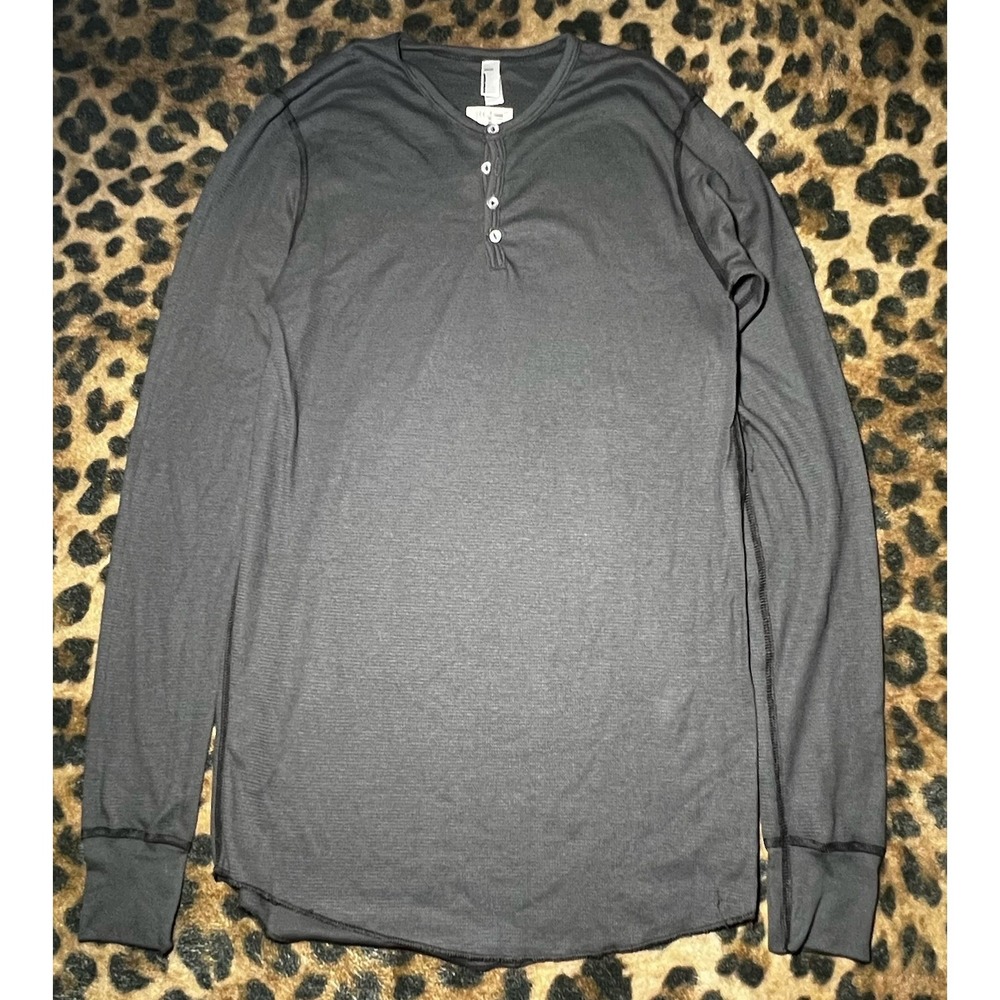American Apparel Shirt Men Size Large Dexter Morgan Thermal Henley Grey